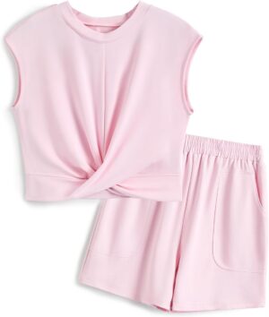Girls Summer Outfits Tie Knot Tops Elastic Waist Shorts Kids Matching Sets 2025 Trendy Vacation Clothes