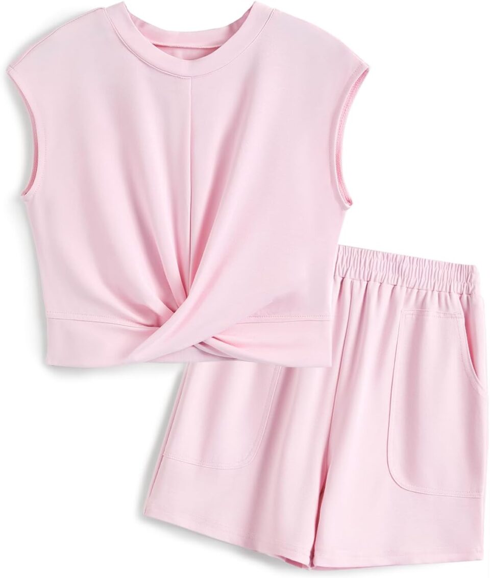 Girls Summer Outfits Tie Knot Tops Elastic Waist Shorts Kids Matching Sets 2025 Trendy Vacation Clothes
