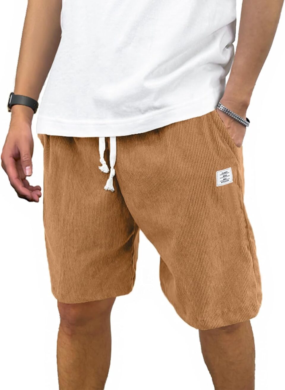 PLEPAN Mens Shorts 7 inch Corduroy Casual Short Drawstring Elastic Waist Lightweight Summer Beach Shorts Loose Fit