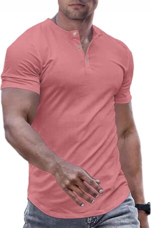 JMIERR Men's Muscle Slim Henley Shirts Crewneck Longline T-Shirt Gym Workout Athletic Shirt Tees with Button