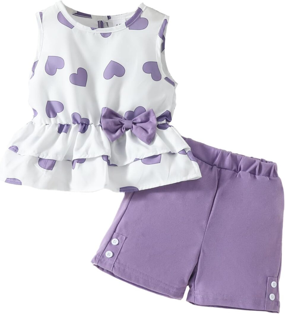 Kids Girl Clothes Heart Print Sleeveless Top and Shorts Baby Girl Summer Outfits Short Set