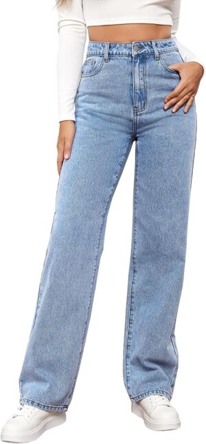 Women's Straight Leg Jeans Tummy Control Trendy High Waisted Stretchy Casual Denim Pants Baggy Trousers