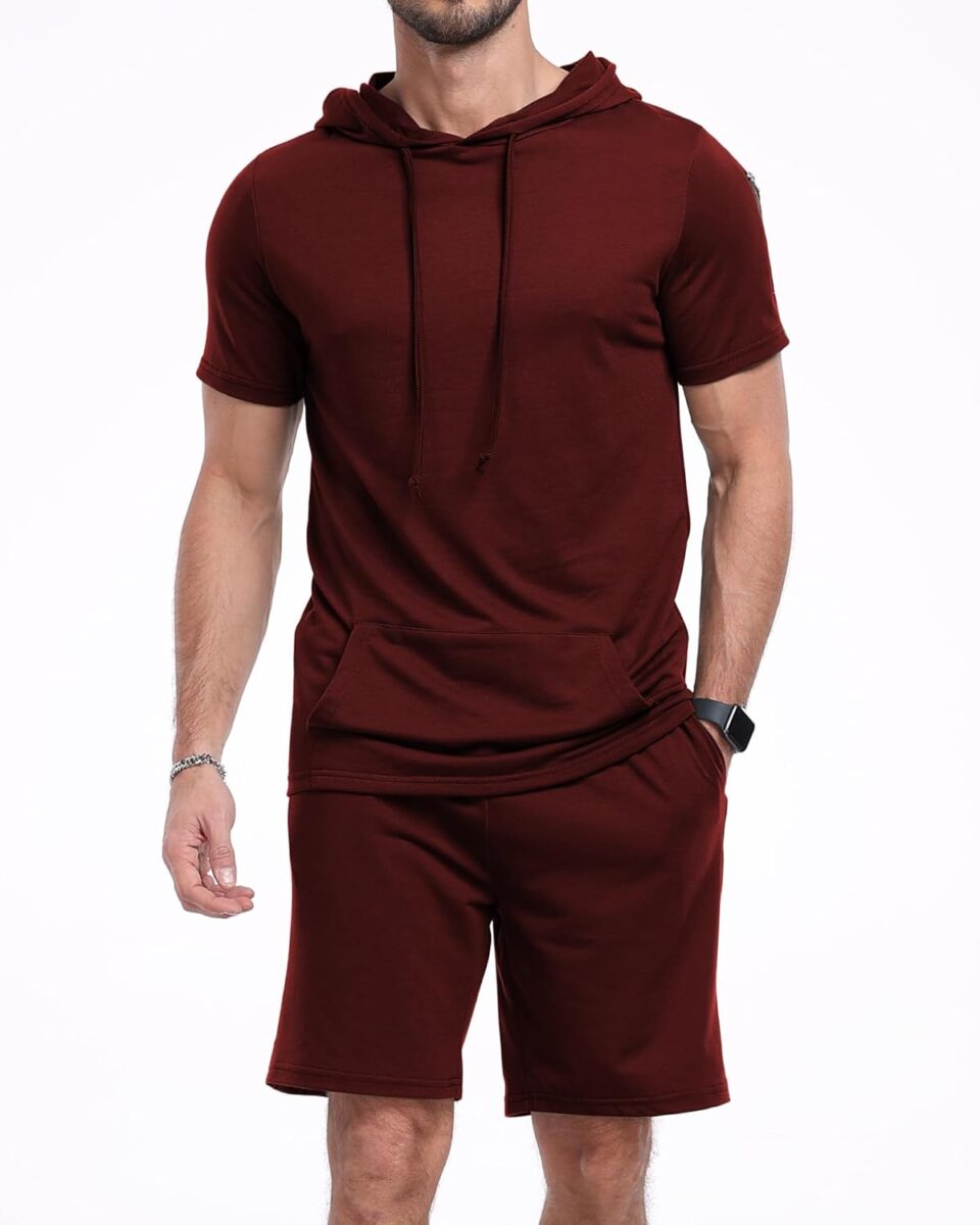 Aiyino Men's Tracksuit 2 Piece Hooded Athletic Sweatsuit Short Sleeve Casual Sports Hoodie Shorts Set
