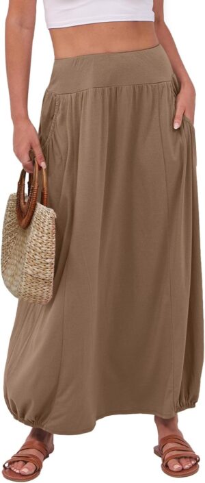 ANRABESS Women's Summer Long Maxi Skirts 2025 Trendy Ankle Length High Waisted Boho Flowy Beach Skirt with Pockets Fashion