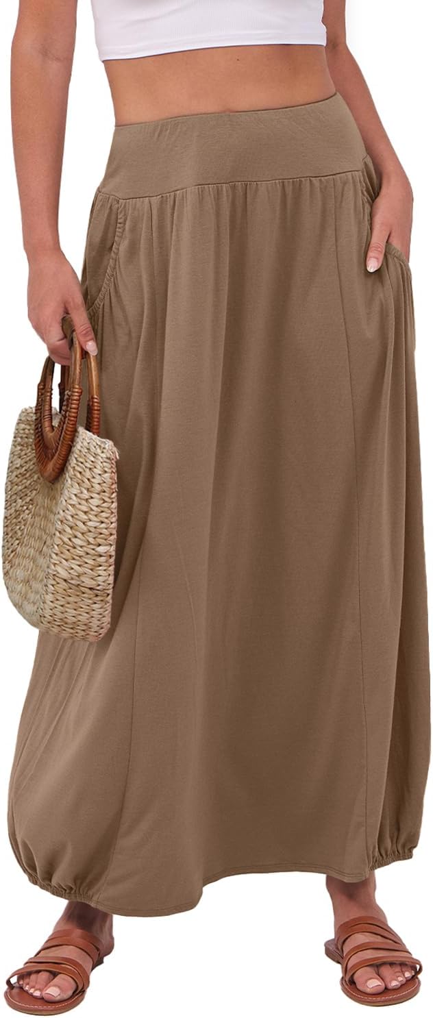 ANRABESS Women's Summer Long Maxi Skirts 2025 Trendy Ankle Length High Waisted Boho Flowy Beach Skirt with Pockets Fashion