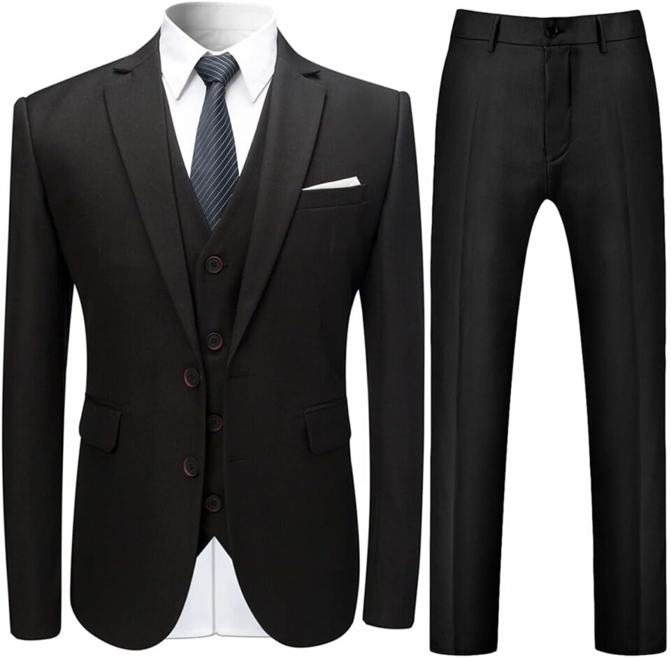 Cloudstyle Mens Stylish 3 Piece Dress Suit Classic Fit Wedding Formal Jacket & Vest & Pants