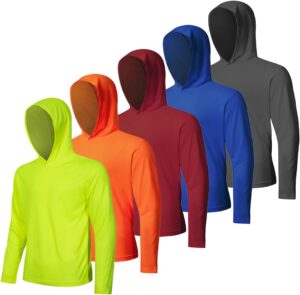 5 Pack Men's UPF 50+ Sun Protection Hoodie Shirts Long Sleeve Shirts Quick Dry Lightweight for Running Workout Hiking Fishing