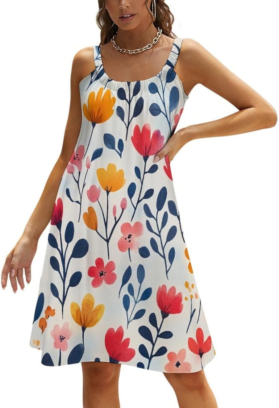 2025 Women's Summer Floral Beach Sling Skirt Tropical Sleeveless Round Neck Halter Ruffle Swing Dress Sundress