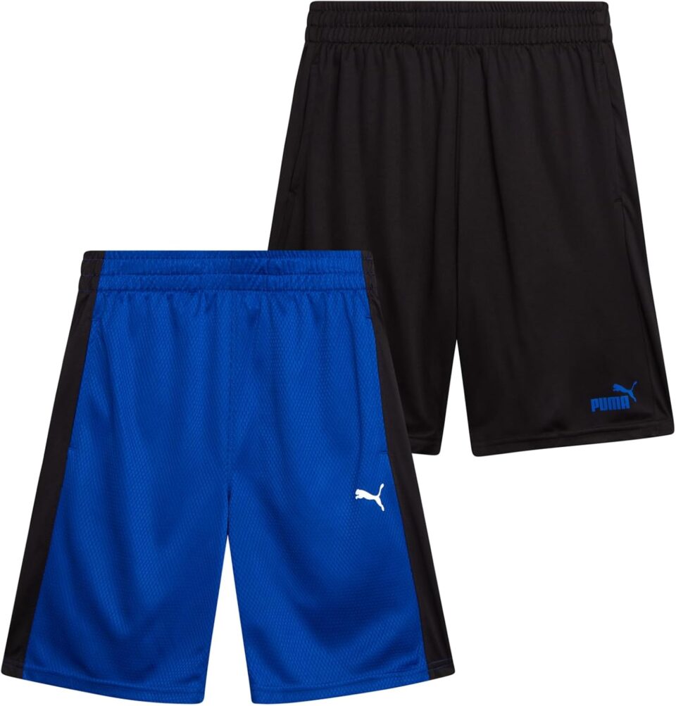 PUMA Boys Athletic Shorts - 2 Pack Active Performance Mesh Basketball Shorts for Boys (Sizes: 4-20)