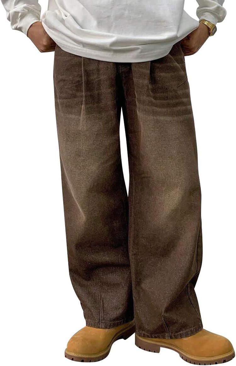 HUNGSON Mens Baggy Jeans for Men Women Y2k Skater Vintage Plain Pants Casual Wide Leg Jeans Loose Fit Denim Jeans