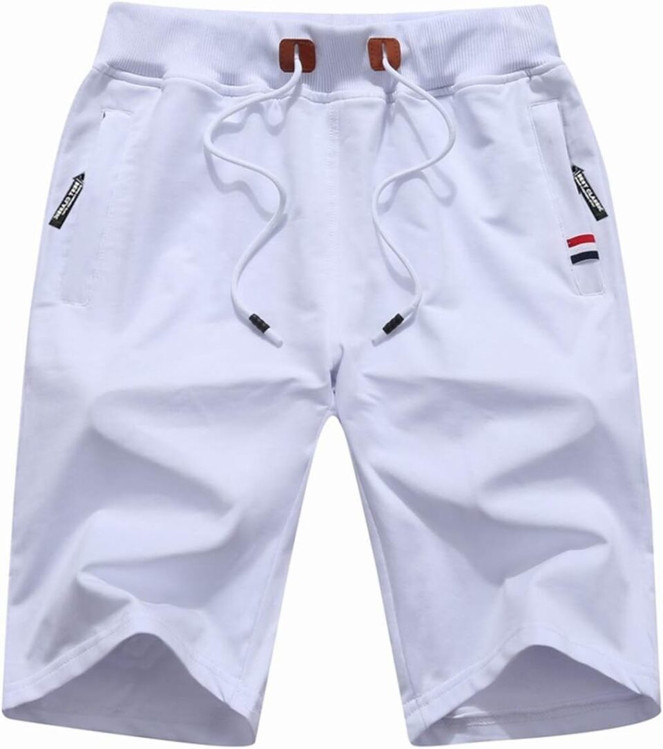 Big Boy's Casual Shorts Summer Cotton Classic Fit Elastic Waist Shorts with Zipper Pockets