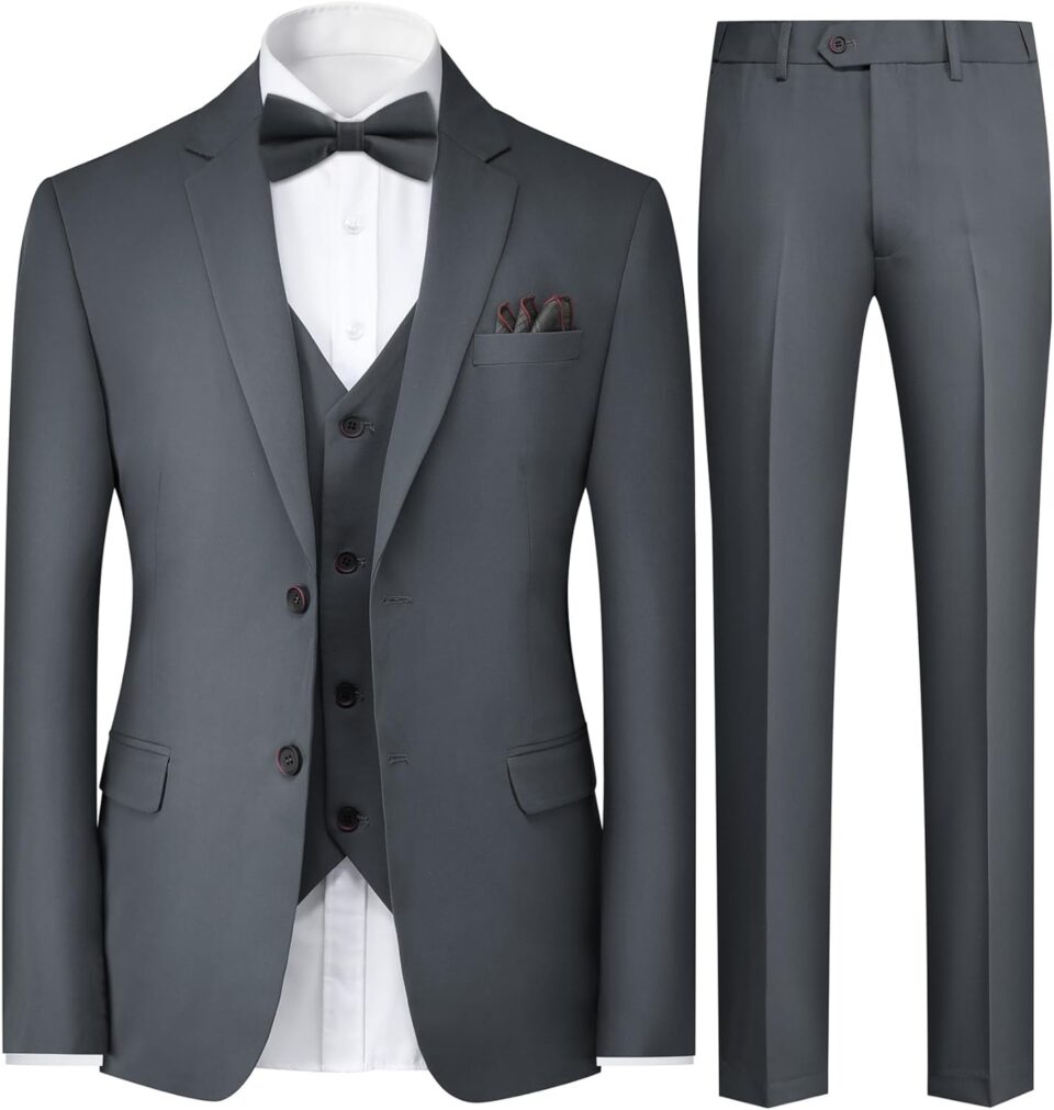 Cloudstyle Mens Stylish 3 Piece Dress Suit Classic Fit Wedding Formal Jacket & Vest & Pants