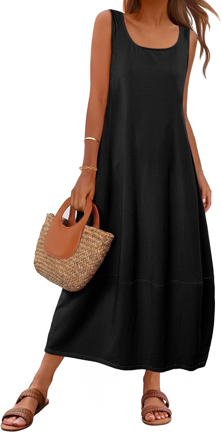 MEROKEETY Women's Casual Maxi Sundress 2025 Summer Beach Dress Scoop Neck Sleeveless Loose Tank Dress