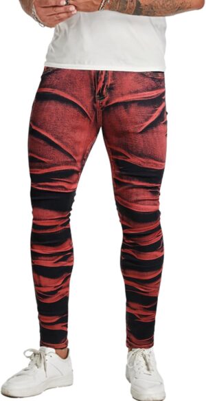 Mens Skinny Jeans Slim Fit High Stretch Jeans Pants Fashionable Colorful Printed Tapered Denim Pants for Men