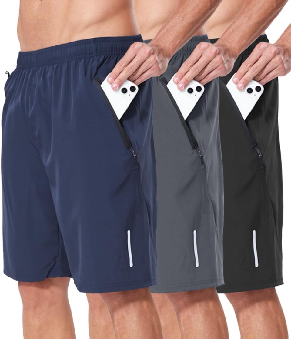RPOVIG 3 Pack Men's Athletic Shorts Sets Gym Workout Short with Zippered Pockets Running Joggers Basketball Gift