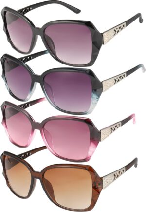 4 Pcs Women Large Sunglasses, UV 400 Glasses Oversized Polarized Sunglasses Classic Trend Ladies Sunglasses Sparkling Rhinestone Large Frame Sunglasses for Women