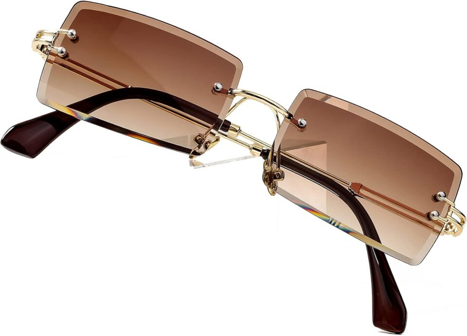 PORADAY Rectangle Sunglasses for Women Men Vintage Rimless Square Sun Glasses Candy Color