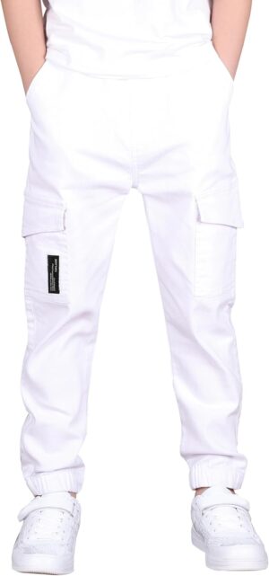 CAMLAKEE Boys Cargo Pants Stretch Elastic Waist School Kids Twill Joggers