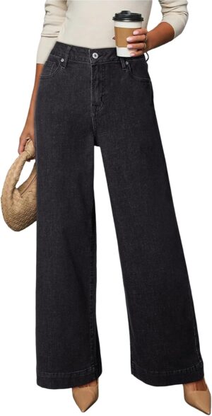 Dokotoo Women's Casual High Waisted Jeans Stretch Wide Leg Loose Denim Pants with Pockets