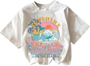 Girl's Graphic Print Tee Shirt Round Neck Short Sleeve T Shirts Summer Cute Trendy Tops