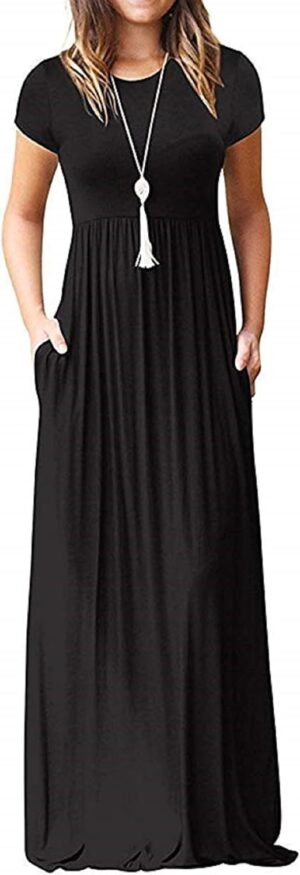 AUSELILY Women's Short Sleeve Loose Plain Casual Long Maxi Dresses for Women 2025