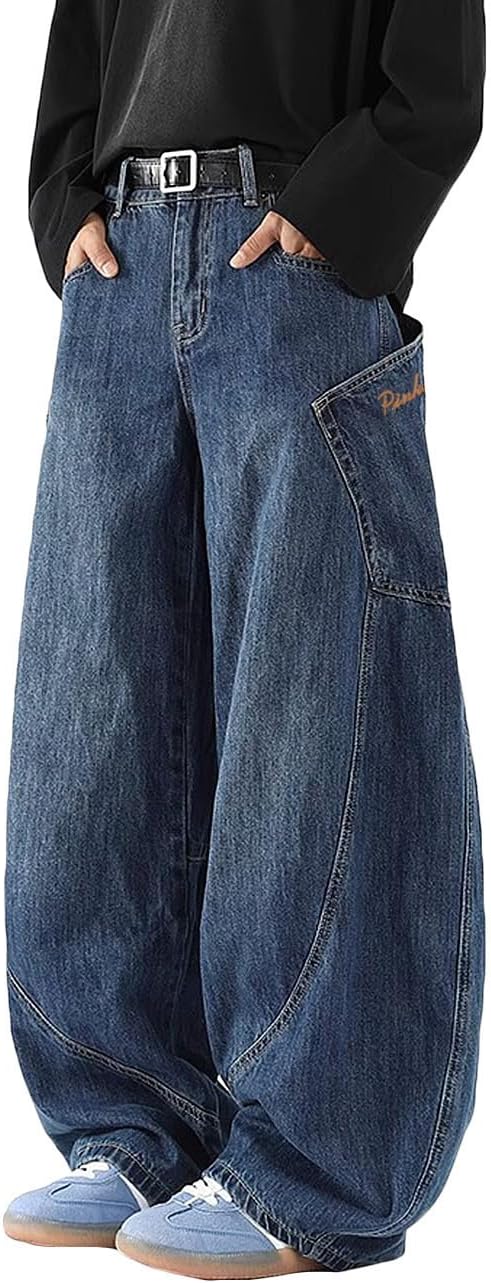 Nutriangee Men's Baggy Barrel Wide Leg Jeans Irregular Sutures for Men Women Loose Fit Streetwear Y2k Hip Hop Denim Pants
