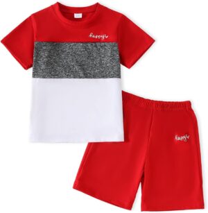 Toddler Kid Boy Clothes Colorblock Letter Graphic Tee Shorts 2PC Summer Outfit Set