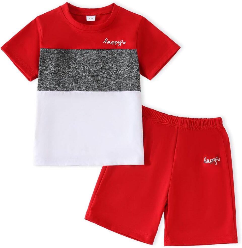 Toddler Kid Boy Clothes Colorblock Letter Graphic Tee Shorts 2PC Summer Outfit Set