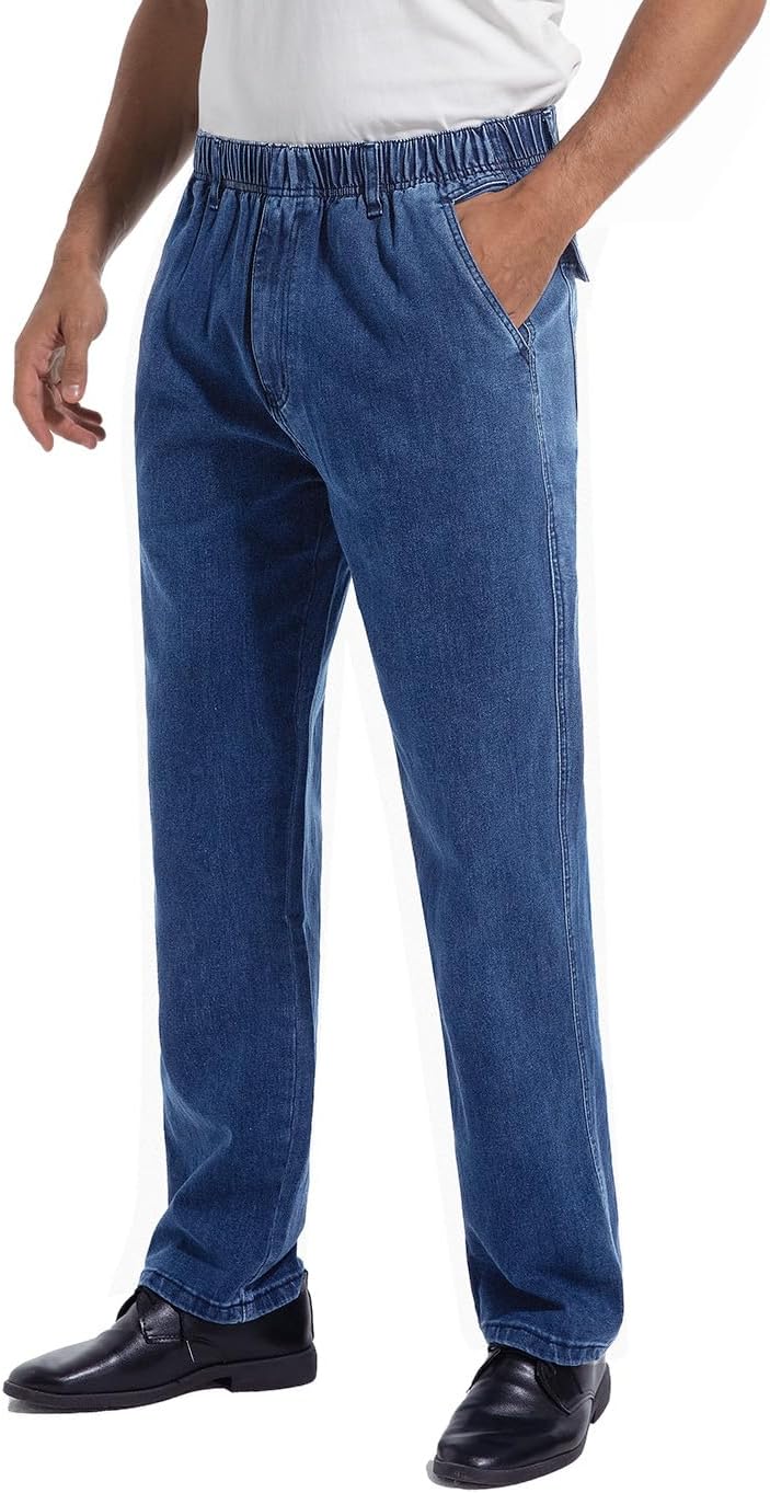 voeeron Mens Elastic Waist Jeans Relaxed Fit Denim Pants Casual Mens Elastic Waist Pants