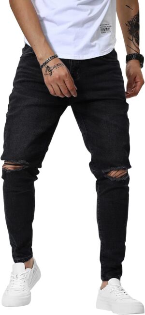 Woenzaia Mens Jeans Slim Fit Skinny Denim Stretch Tapered Jean Pants
