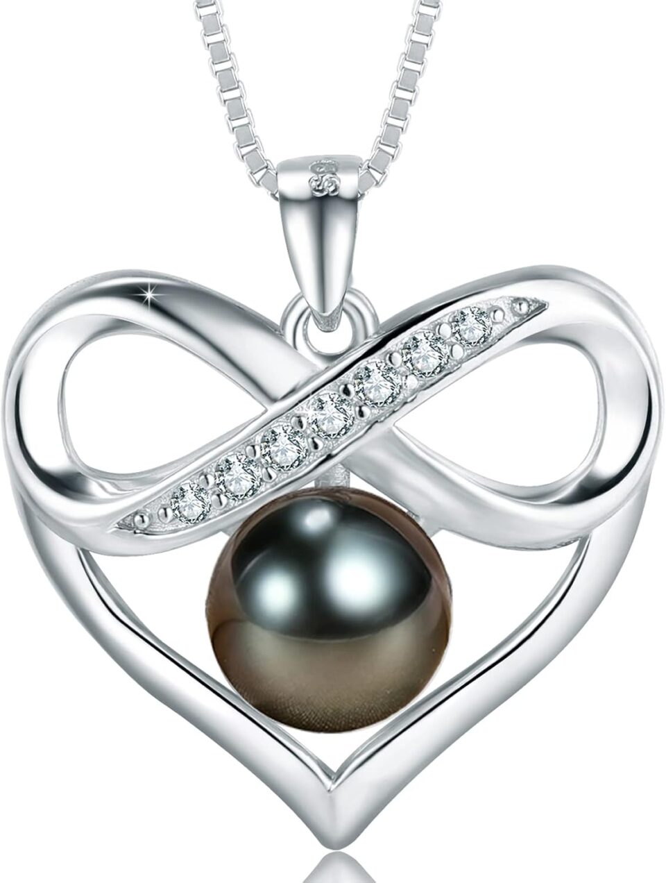 Black and White Pearl Heart Pendant Necklace - Gift for Women Wife Wedding Birthday Anniversary - Mom Girlfriend Her on Mothers Day Valentines Day Christmas - 18K Gold Plated Sterling Silver