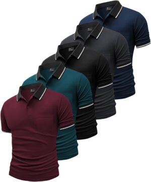 GEEK LIGHTING 5 Pack Men Polo Shirts with Pocket Multipack Golf Shirt for Men Moisture Wicking Casual Athletic Work T-Shirts