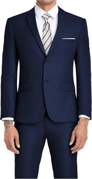 JPF Men's 2 Piece Slim Fit Suit Set, Two Button Solid Jacket Pants with Tie Suits for Men