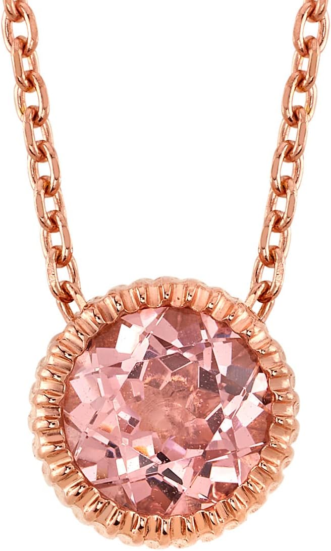 PEORA Solid Sterling Silver Simulated Peach Morganite Solitaire Pendant Necklace for Women, 1 Carat Round Shape AAA Grade, with 17+3 inch Italian Chain, Pretty Peach Pink Necklace, Dainty Necklace