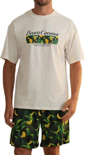 Mens Hawaiian T Shirt 2 Piece Set Short Sleeve Men's Beach Wear Suit Clothing Shirts