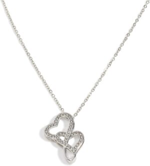 JTV Silver Tone White Crystal Double Heart Sliding Pendant Necklace – 22.5 Inch Elegant Jewelry for Women