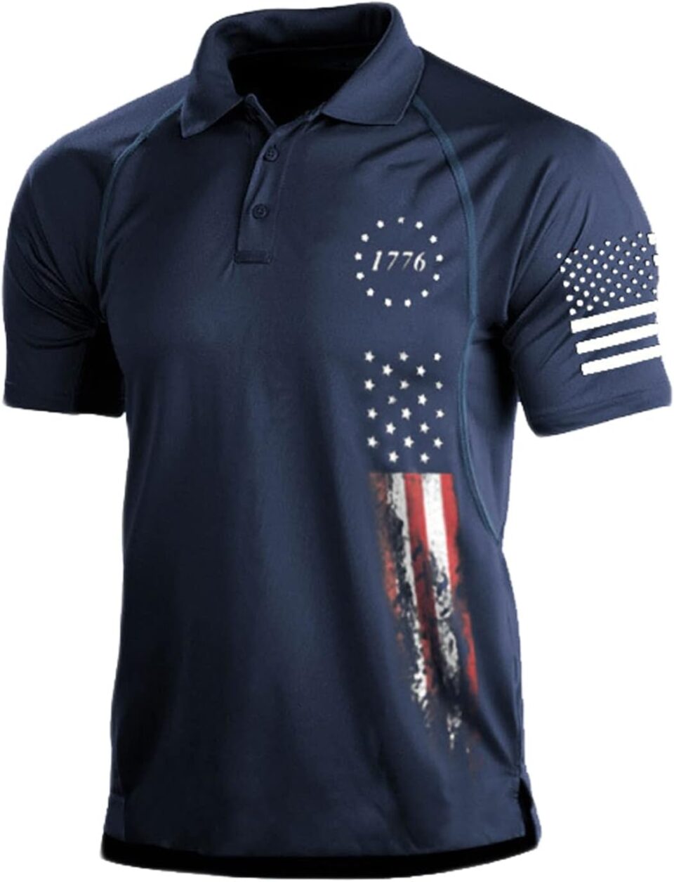HARGLESMAN Men's 1776 Independence Day American Flag Short Sleeve Polo Golft Shirt(S-3XL)