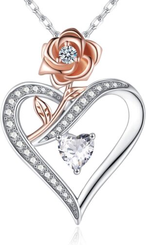 Mothers Day Gifts for Mom, Rose Heart Necklaces for Women, Birthday Christmas Jewelry Gifts for Women Girlfriend Wife Her Mom from Daughter