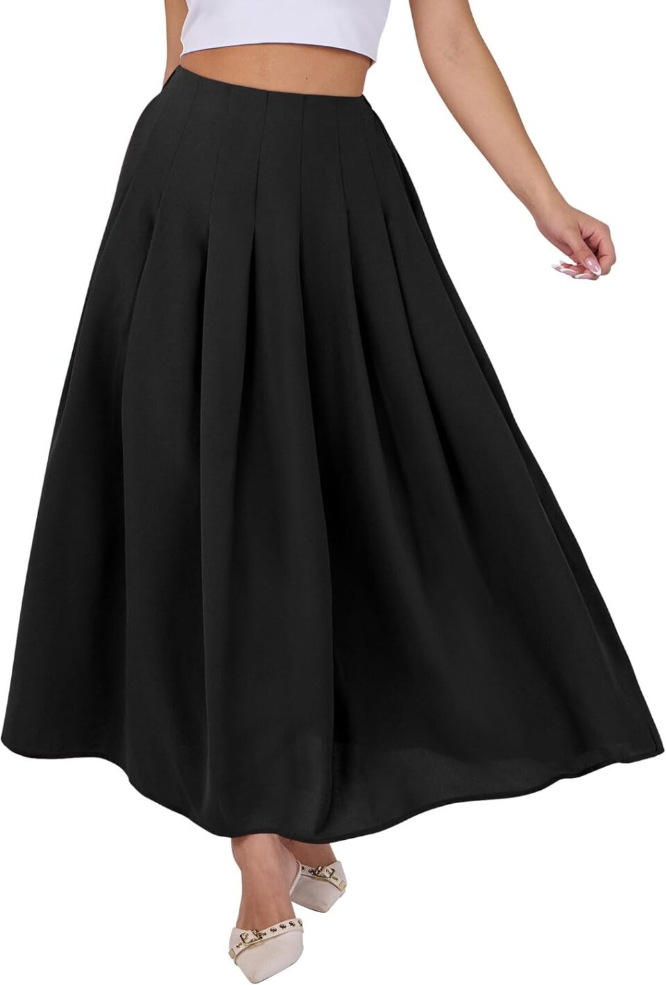 ANRABESS Women A-Line Pleated High Waist Maxi Skirt Full Ankle Length Flowy Swing Elegant Dressy Casual Work Long Skirts
