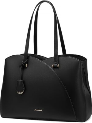 LOVEVOOK Laptop Tote Bag for Women, Work Bags Laptop Bag Teacher Tote Bag, Leather Computer Bag Large Purses Handbag Professional Briefcase, Black, Fits 15.6 Inch Laptop, Black