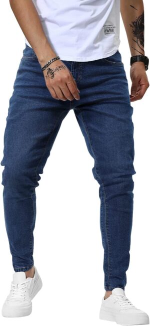 Woenzaia Mens Jeans Slim Fit Skinny Denim Stretch Tapered Jean Pants