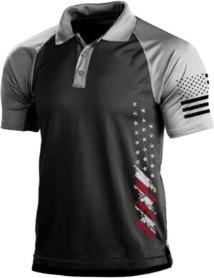 Men's Polo Shirt Short Sleeve Quick Dry American Flag Print Graphic Split Color Golf Shirt for Sport