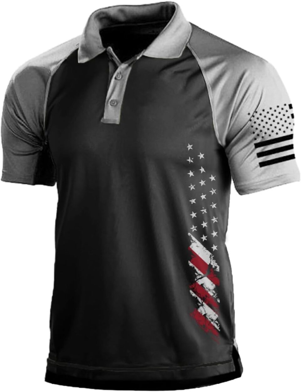 Men's Polo Shirt Short Sleeve Quick Dry American Flag Print Graphic Split Color Golf Shirt for Sport