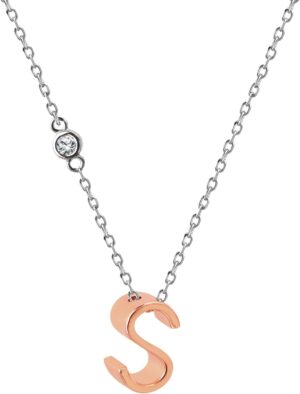 Initial Necklace for Women, Rose Gold Plated Letter Pendant with 3mm Zircon & 16+2" Silver-Tone Chain