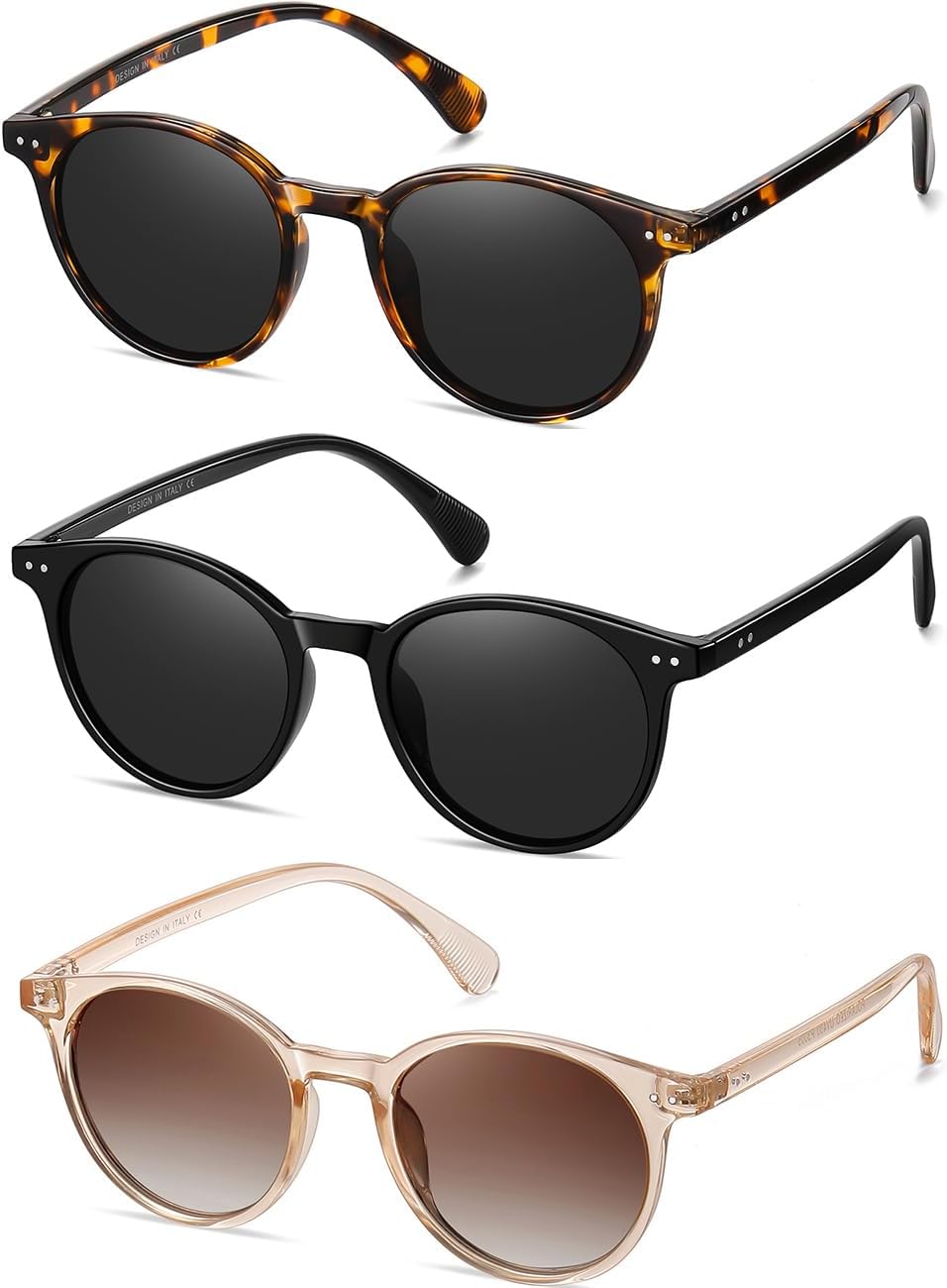 Small Round Polarized Sunglasses for Women Classic Vintage Style UV400 Protection(3 Pack)