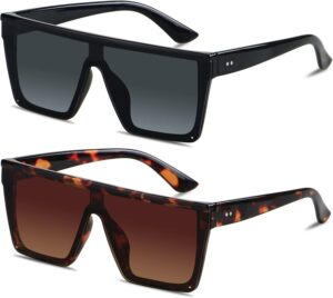 LYZOIT Square Oversized Sunglasses for Women Men Big Flat Top Fashion Shield Large UV Protection Rimless Shades