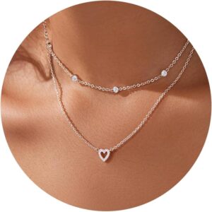 Heart Necklaces for Women, Dainty 14K Gold/Silver Plated Necklace Cute Tiny Gold Diamond Infiniy Heart Pendant Jewelry, Ideal Gifts for Mothers Day Valentines Day Birthday Christmas Graduation