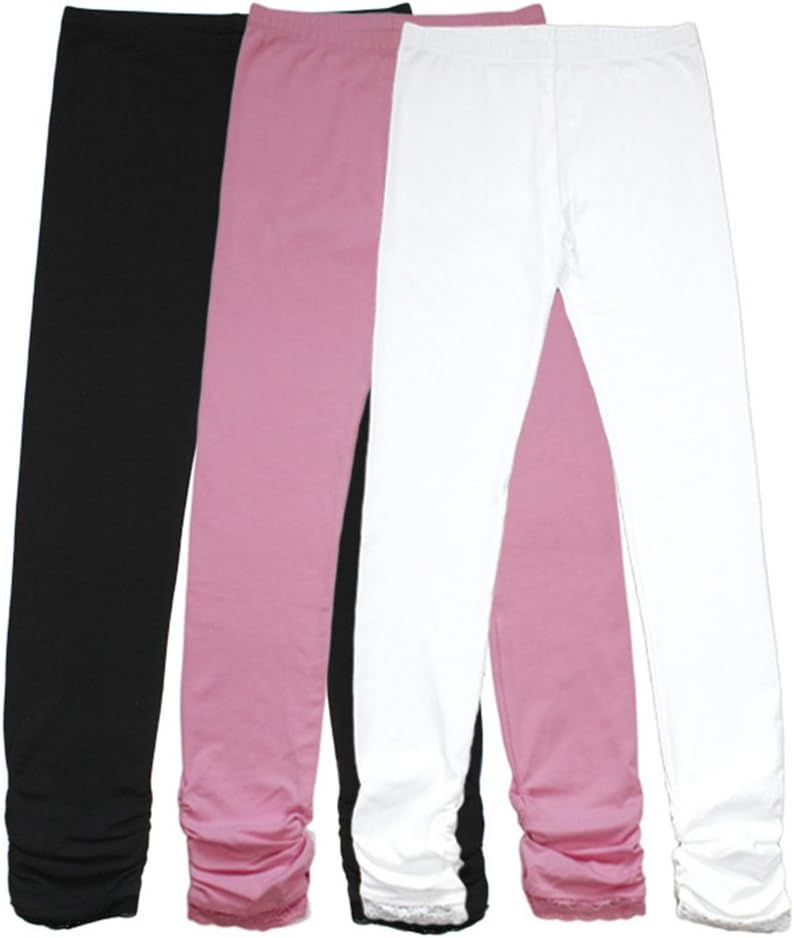 Bienzoe Girls Cotton Stretchy Leggings: Breathable Yoga Tights for Active Kids 3-13 - Party Wear & Casual Play 3-Pack Set