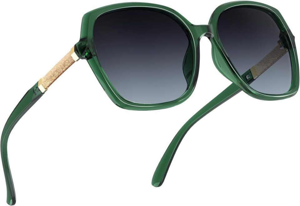 KALIYADI Classic Polarized Sunglasses for Women Trendy Square Ladies Sun Glasses Shades Sparkling Frame UV400 Protection