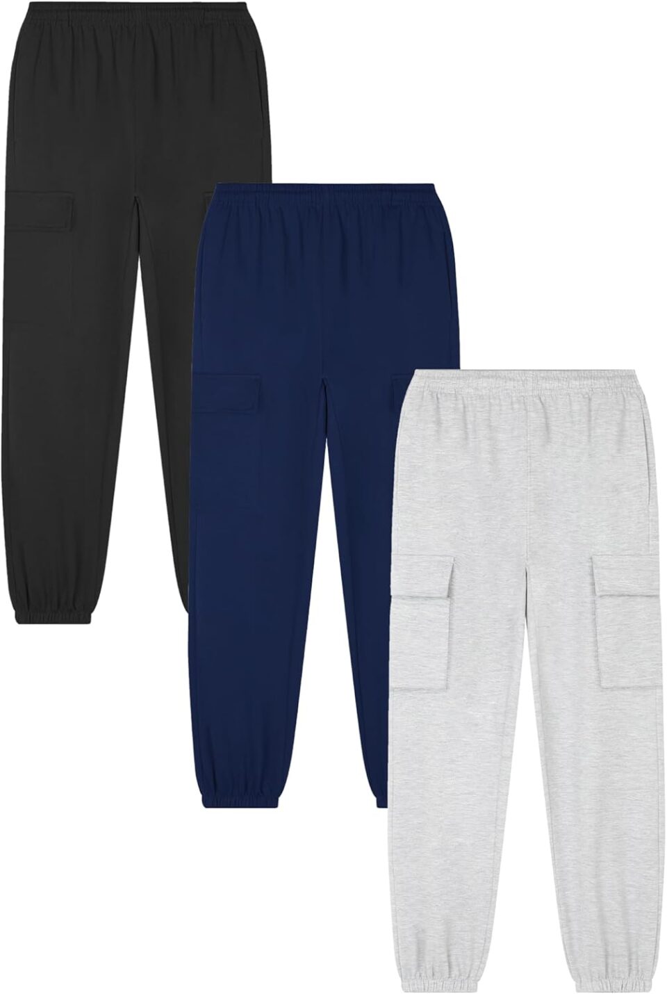 EXARUS 3 Pack Boys Cargo Sweatpants Drawstring with Pockets Sweat Pants Causal Kids Boy Jogger 6-14Y